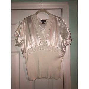 Kenar Classic White Faux Satin Blouse